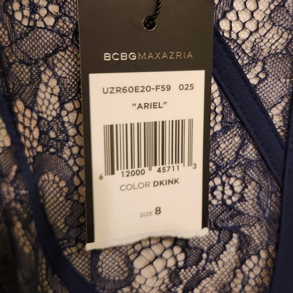 Navy Blue "Ariel" BCBG Max Azria Lace Evening Gown - Size 8 (Eight) - Picture 4 of 6